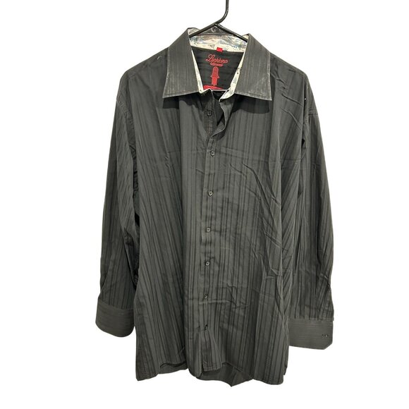 Luchiano Visconti Long Sleeve 2-Ply Mercerized Cotton Shirt Black Stripe Sz 2XLB - Picture 1 of 11